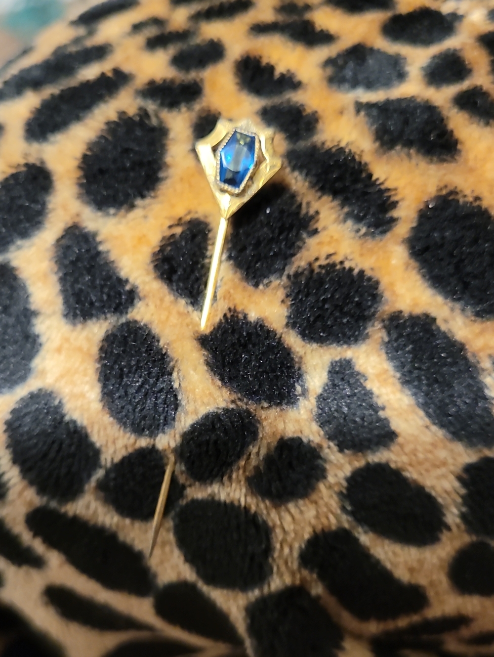 Antique Art Deco Stick Pin Blue Stone Glass? Signed